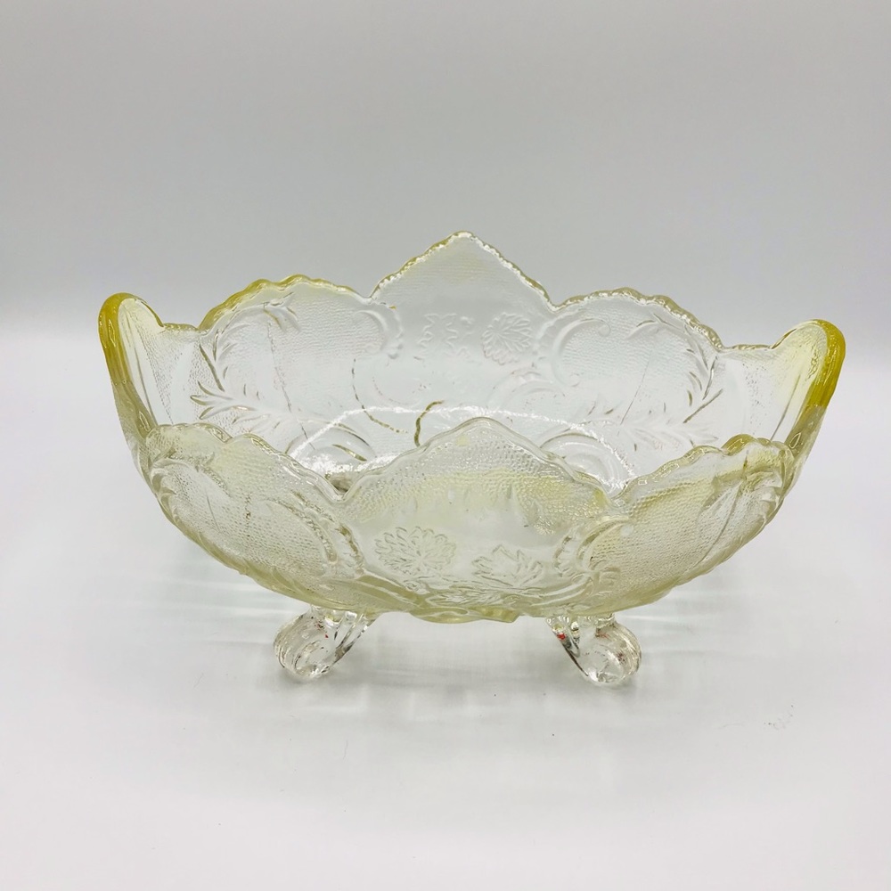 Vintage Jeanette Glass pressed glass crystal oval footed center piece bowl